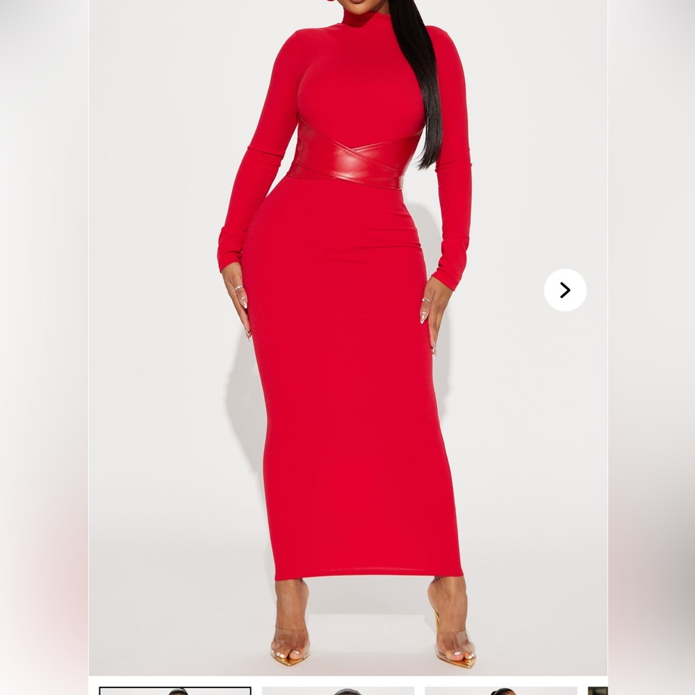 Fashion Nova Vibrant Red Long Sleeve Dress